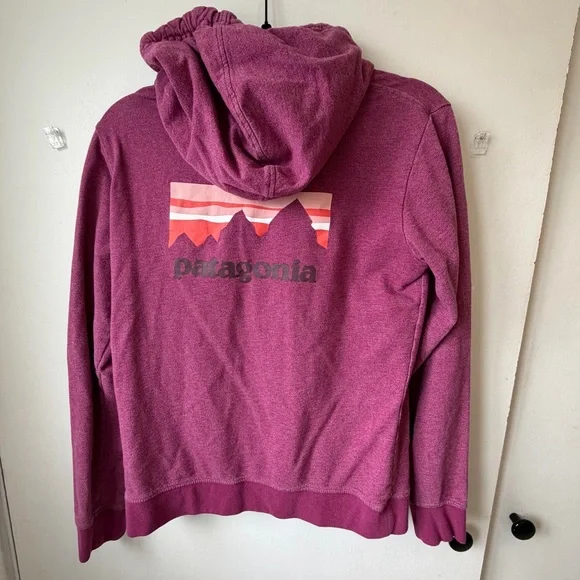 Patagonia Organic Cotton Zip Hoodie Berry Pink M Logo Front & Back - Picture 4 of 11
